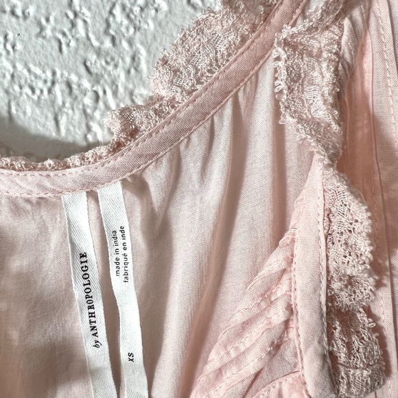 Anthropologie Pink Tassel Lace Bohemian Short sleeves Blouse Casual Tops - Picture 5 of 5